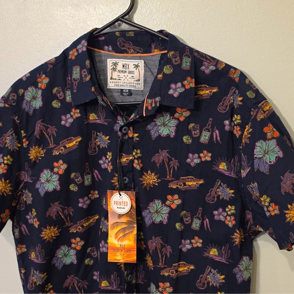 Mbx Other - MBX Resort Collection Men's Cotton Button-Up Tropical Floral M Navy #266